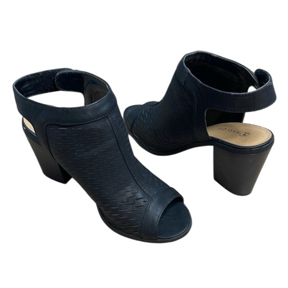 Harlow Perforated Peep Toe Sling Back Bootie Black Vegan Leather Velcro Strap 9 - Picture 2 of 12